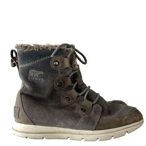 Sorel Explorer Joan Boots Size 7 US Gray Suede Faux Fur Insulated Winter